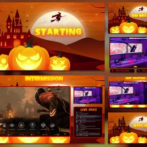 Twitch Halloween Animated Overlay, Spooky Stream Overlay, Twitch Halloween Overlays, Pumpkin, Bats, Horror Stream Pack