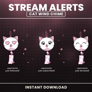 Twitch Animated Stream Alerts, Cute Cat Twitch Alerts, Cat Stream Alerts, Cute Alerts Twitch, Simple Twitch Alerts, Wind Chime, Kitty