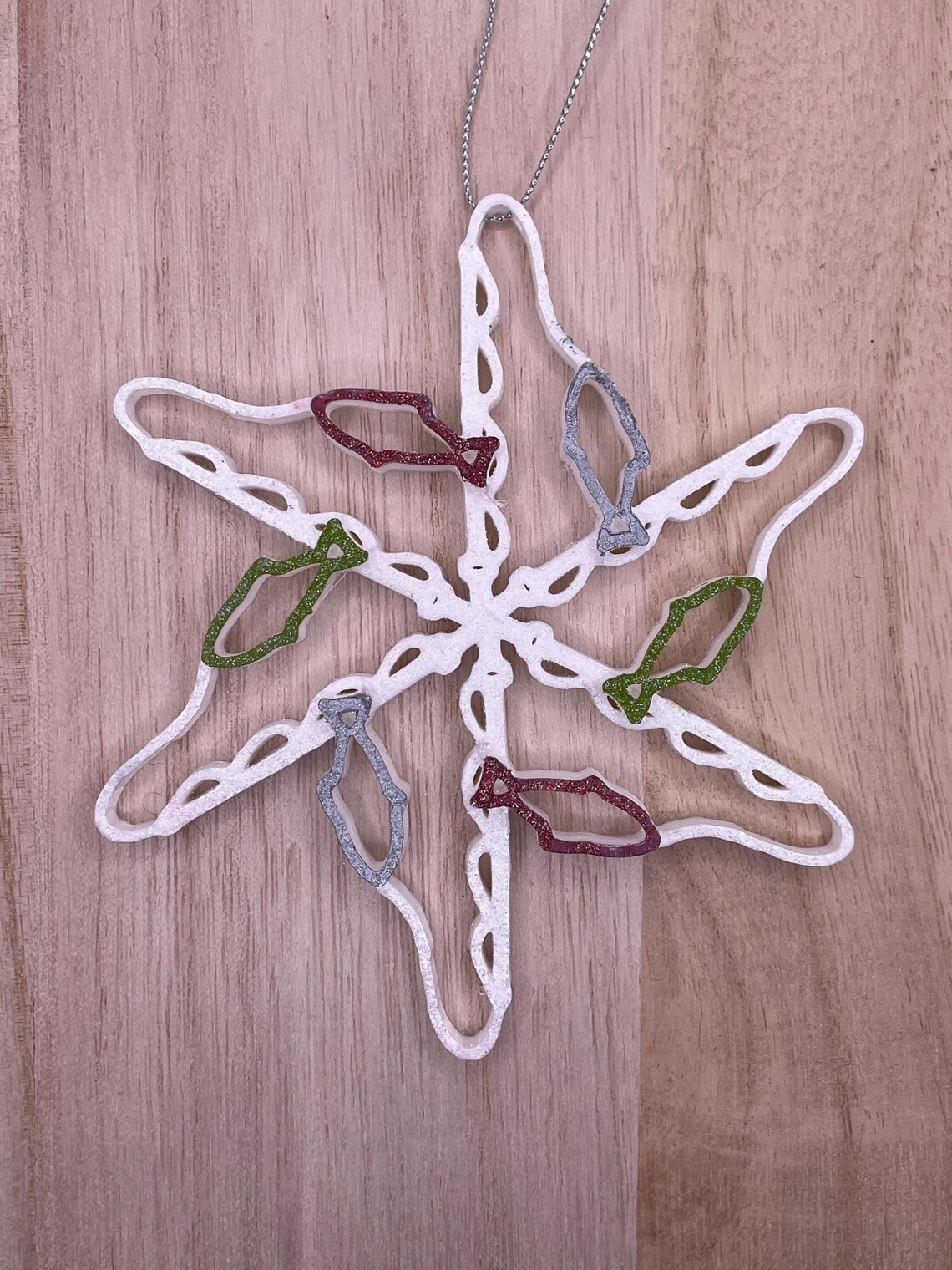 Fishing Ornament, Fishing Rod With Caught Fish Snowflake Christmas ...
