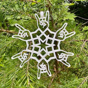 Adorno navideño "Rock On", Navidad heavy metal, Señal de mano rockera, Regalos para metaleros, Adorno de copo de nieve, Regalos para amantes de la música