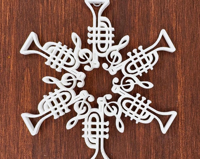 Featured listing image: Trumpet Ornament, Snowflake with Trumpets Ornament, Gifts for Trumpet Players, Marching Band Gifts, Musician Ornament, Music Gifts