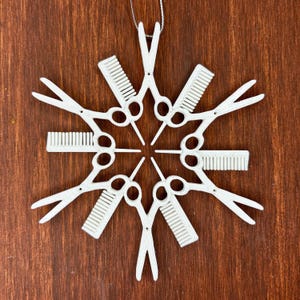 Hairstylist Ornament, Snowflake with Hair Styling Tools, Barber Ornament, Gifts for Hair Stylists, Barber Gifts