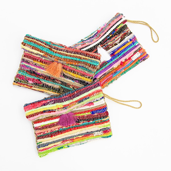 Kourelou multi colour clutch bag, Penny Christidi rag bag, bohemian loom purse
