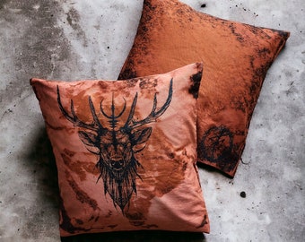 Cushion cover deer 40 x 40 cm bleached tiedye screen print nordicminimalism Viking mythology forest nature magic