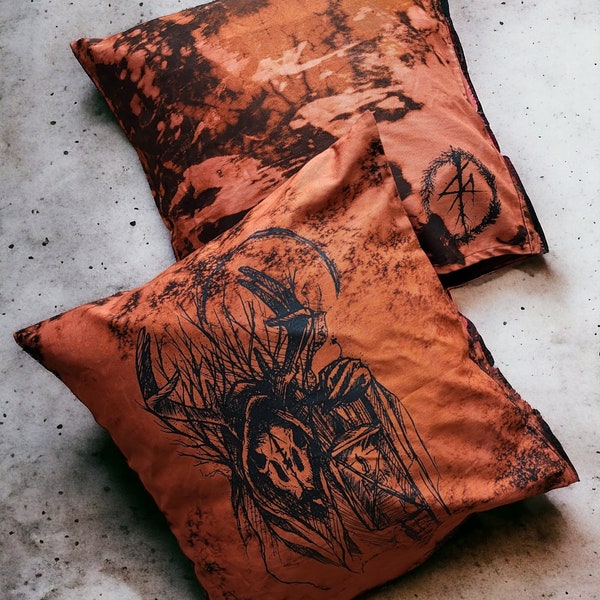 Kissenbezug pillow case 40x40 Gebleicht batik tiedye Siebdruck Waldschrat Mythologie Witcher