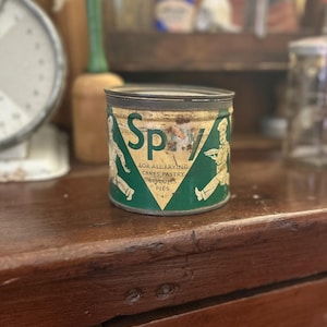 Vintage Spry Shortening Tin – Green Advertising Can – Lever Brothers – Retro Kitchen Decor