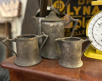 Antique Rogers Triple Plate Tea Set – Coffee Pot, Sugar Bowl & Creamer – Victorian Silverplate