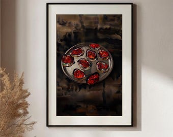 Oil Painting Print, Caviar Bread Food Art, Kitchen Dining Wall Decor (Digital Download)