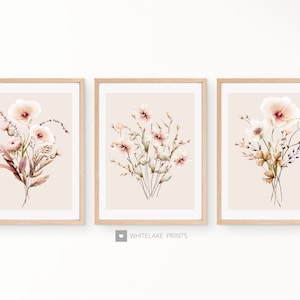 Watercolor Floral Print Set: Neutral Botanical Gallery Wall Art (Digital Download)