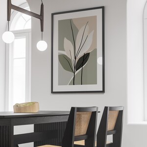 Abstract botanical printable wall art, Sage Green Botanical Digital Art for Living Room or Bedroom, Minimalist Nature-Inspired Home Decor
