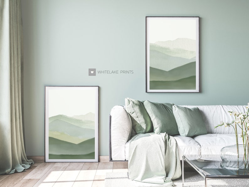 Sage Green Abstract Mountain Printable Art Prints Set of 2, Minimalist ...