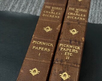 Charles Dickens Pickwick Papers 1 + 2 Hardcover Books Antique Early Edition Athenaeum Society