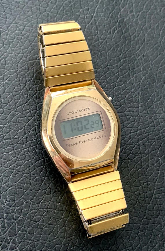 Vintage Texas Instruments LCD Quartz TI3H Gold Di… - image 1
