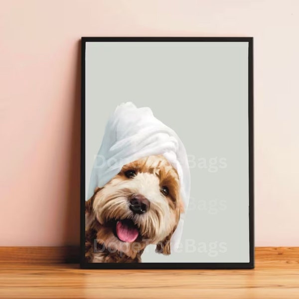 Goldendoodle Poster, Dog Illustration, Dog Drawing, Pet Portrait, Digital Download, Goldendoodle Print, Dog Print, Bathroom Decor, Dog