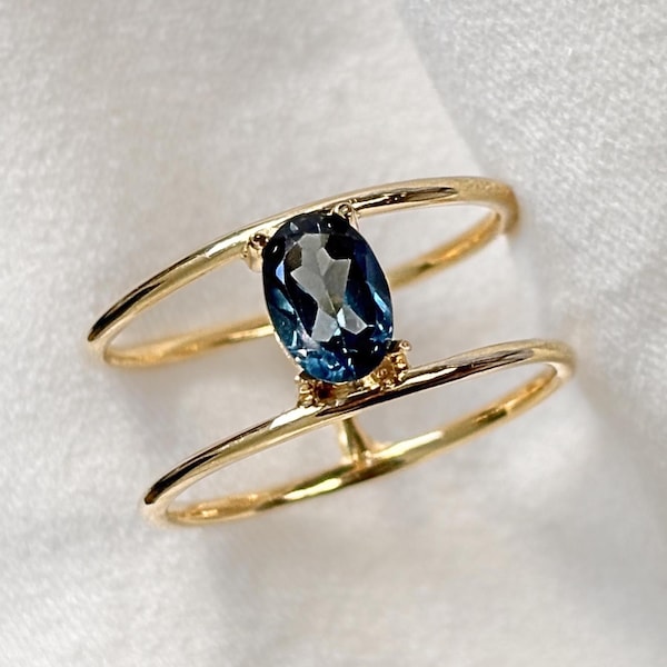 Oval Birthstone Ring | Dainty Gemstone Ring | Double Band Ring | Minimalist Gold Ring | Personalized Birthstone Jewelry