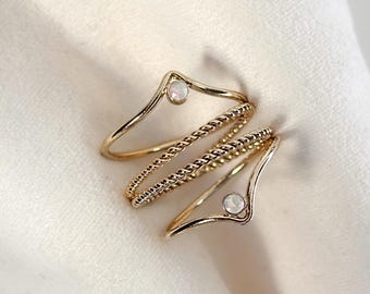Opal Twist Stacking Ring Set: 14k Gold Filled & Sterling Silver