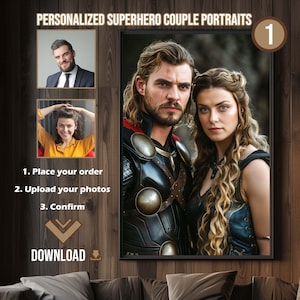 Custom Realistic Superhero Couple Portrait from Photo Superhero Face Swap Portrait  Gift for Friends Anniversary Gift Personalized Superhero