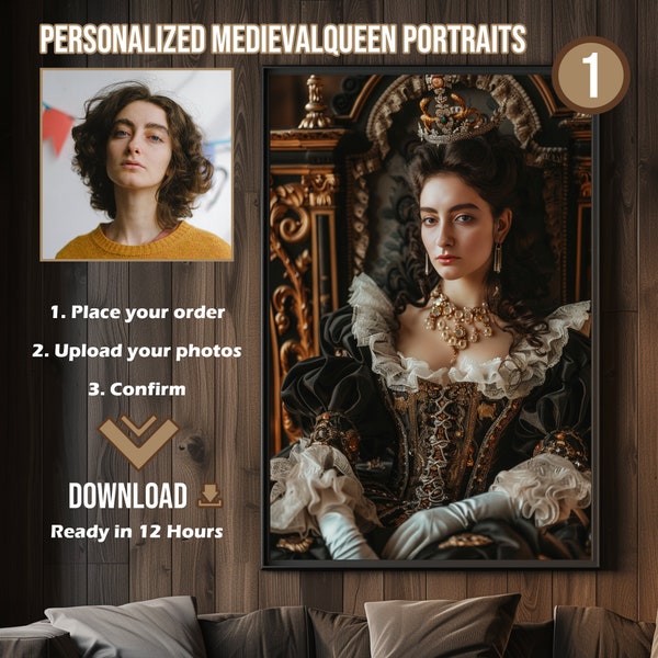 Custom Realistic Queen Portrait from Photo Medieval Queen Portrait Gift Face Swap Anniversary Gift Royal Portrait Renaissance Portrait
