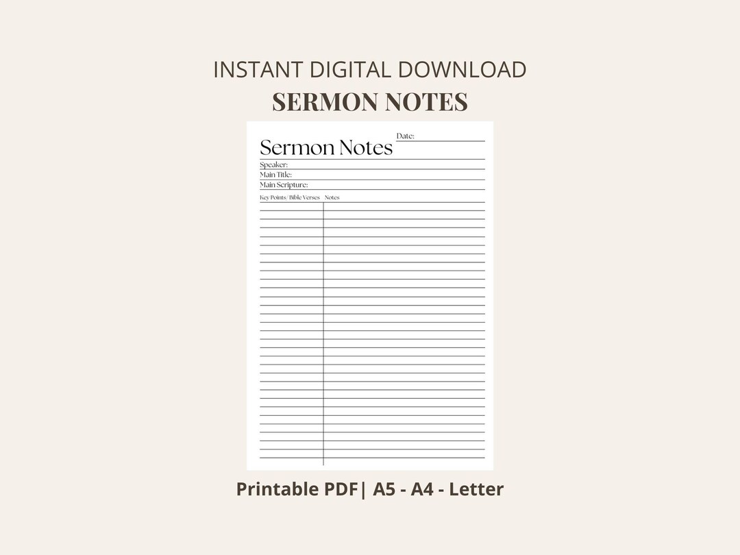 Sermon Notes Printable | Bible Study Notes | A4, A5 & Letter Size ...