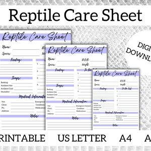 Reptile Care Sheet, Printable Pet Planner, Reptile Care Journal, Pet ...