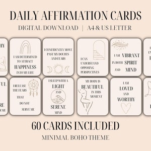 Daily Affirmation Cards, Minimal Boho Manifestation Cards, Law of Attraction Cards, Self Care Printable