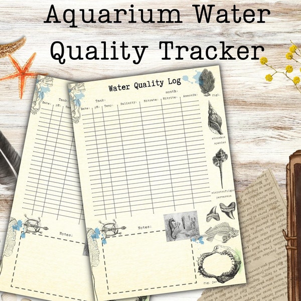Aquarium Water Quality Tracker, Fish Health Log, Pet Maintenance, Aquarium Care Journal.