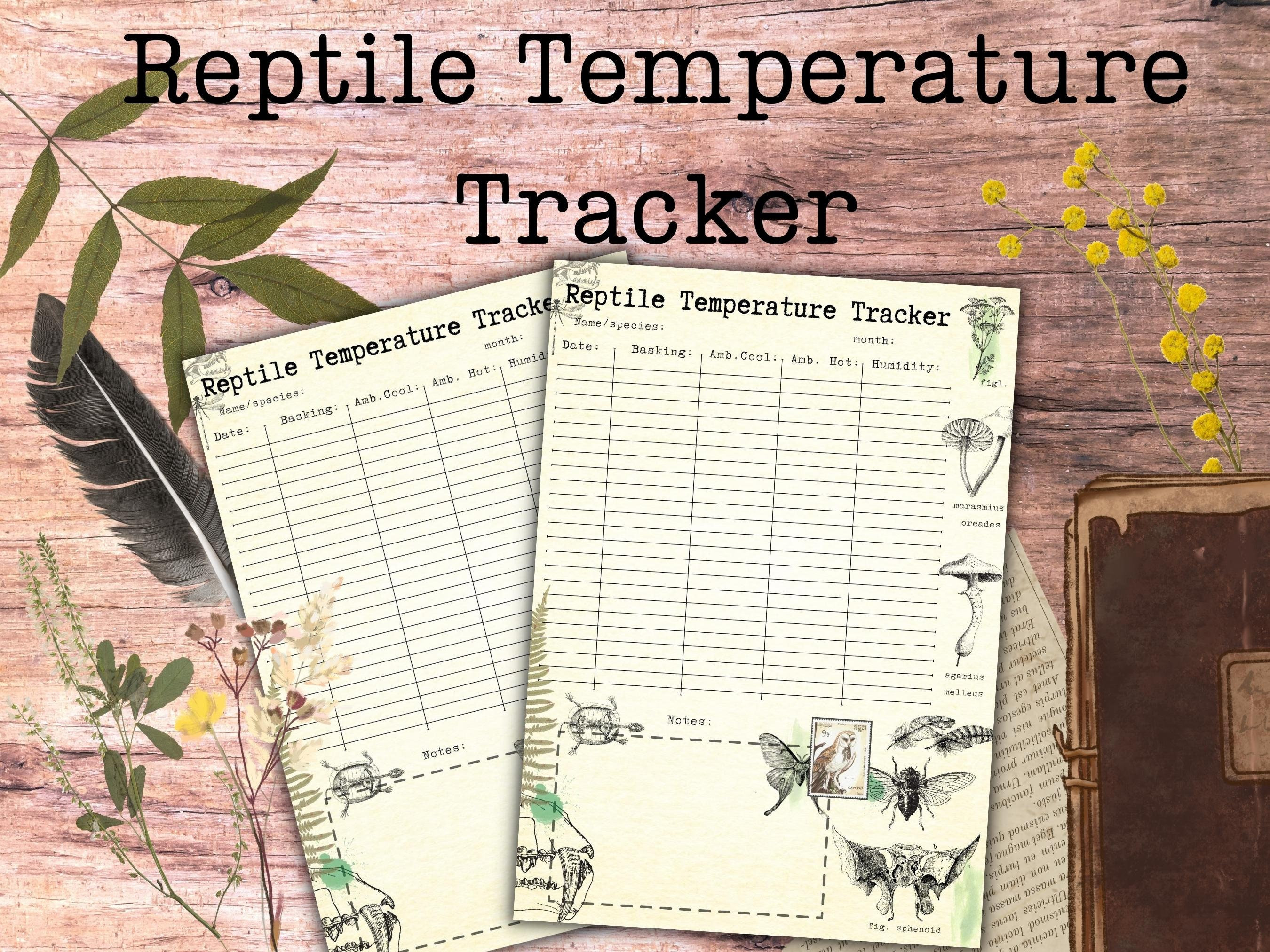 Reptile Temperature Tracker, Reptile Humidity Sheet, Exotic Pet Planner ... - Temperature And Reptile Health
