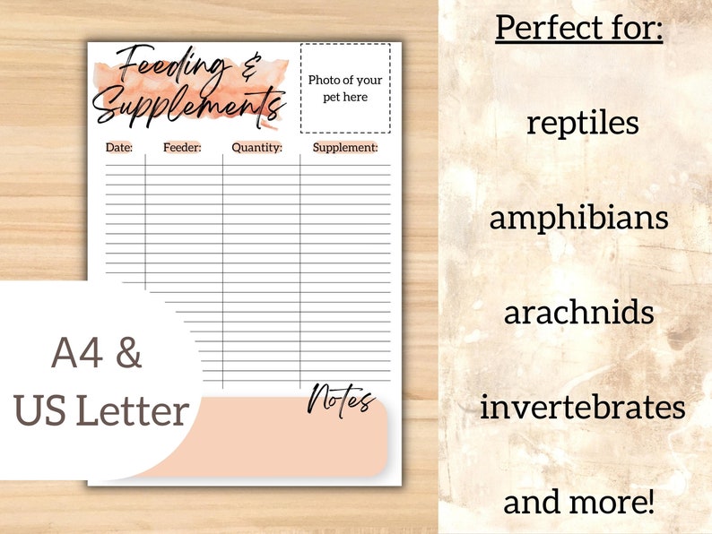 Reptile Feeding Tracker, Pet Food Planner, Printable Feeding Schedule
