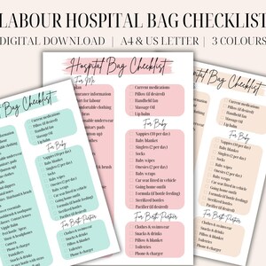 Checkliste für die Mutterschaft, Krankenhaustasche, Arbeits- und Geburtsplanungsvorlage, digitale Geburtsvorbereitungsliste, Geburts-To-Do-Liste zum Ausdrucken