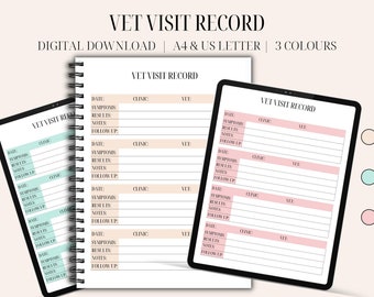 Vet Visit Record, Printable Pet Dog Medical History Template, Pet Health Tracker, Dog Symptoms Log, Dog Health Record Digital Pet Care Sheet