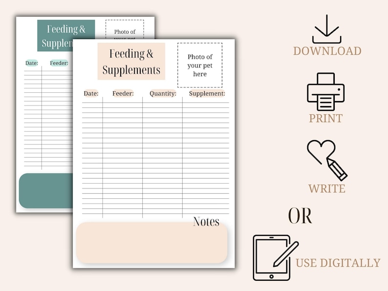 Reptile Feeding Tracker Printable Reptile Food Log Digital Etsy