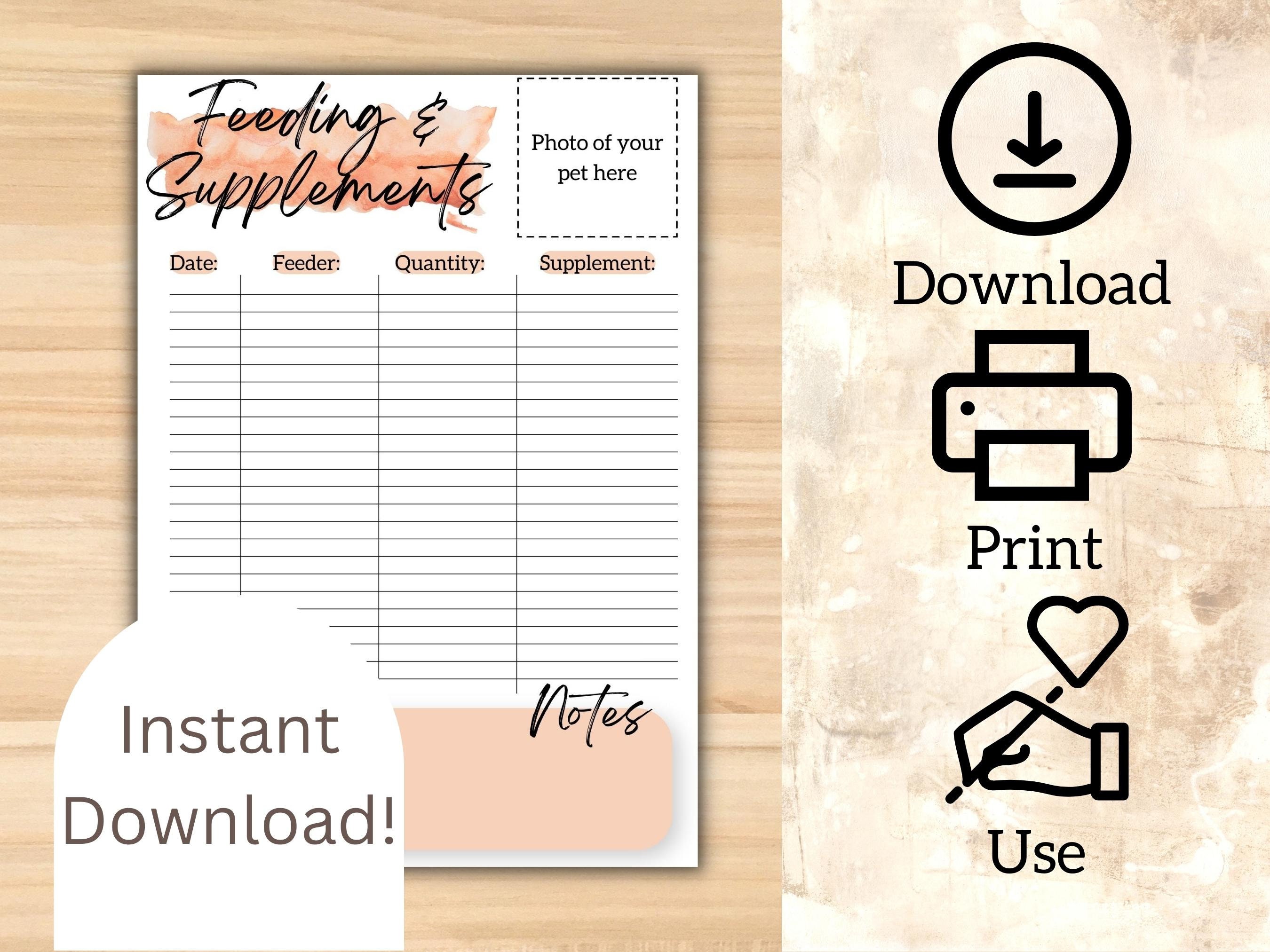 Picture of Reptile Feeding Tracker, Pet Food Planner, Printable Feeding Schedule ...