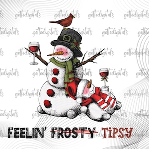 Feelin&#39; Tipsy PNG - Funny Snowman Shirt Design, Christmas Drinking T Shirt Png, Sarcastic Christmas png, Wine Lover xmas png Download
