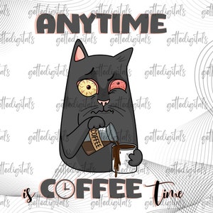 CAT mom coffee lover PNG, latte iced coffee star cute funny kitty mom, digital Sublimation design drawn Printable Graphic Clipart Tshirt