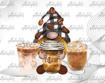 Coffee gnome PNG, Leopard Coffee decal, Sublimation, digital download, coffee gnome, gnome decal,Coffee image, coffee PNG, waterslide images