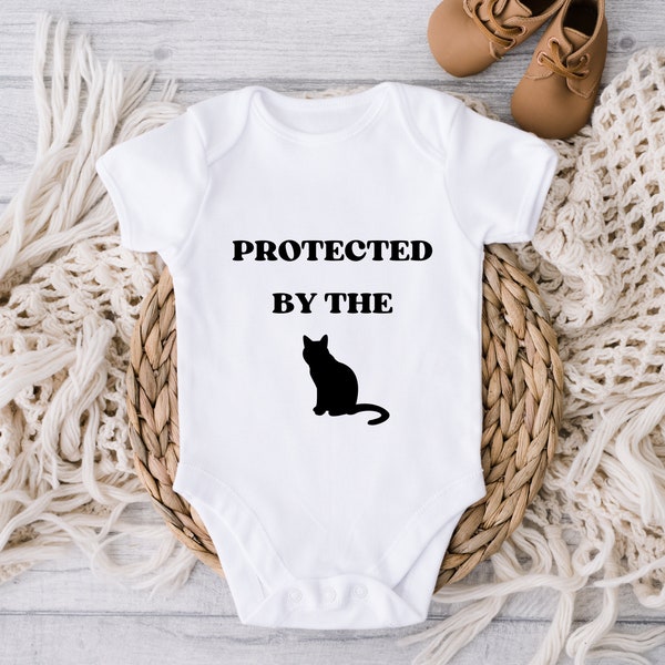 Protected by the cat svg for baby onsies, baby shower gift svg, funny onsies svg, gift for baby, gift for new mom, cat lover onsie