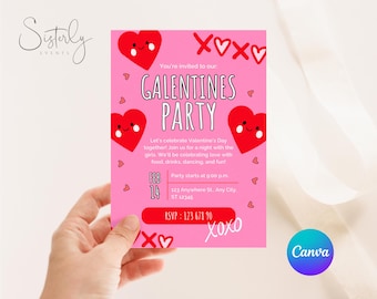 Galentine's Day Party Invitation Template, Girls Valentines Party, Pink Party Invite, Be my Valentine, Pink and Red, February 14th, #80