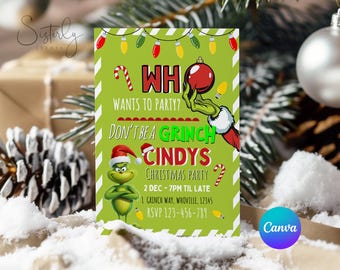 Modello di invito Grinch, festa di Natale, Grinchmess, non essere un Grinch, Little Who, Whoville, Natale Grinch, Anti Natale #39