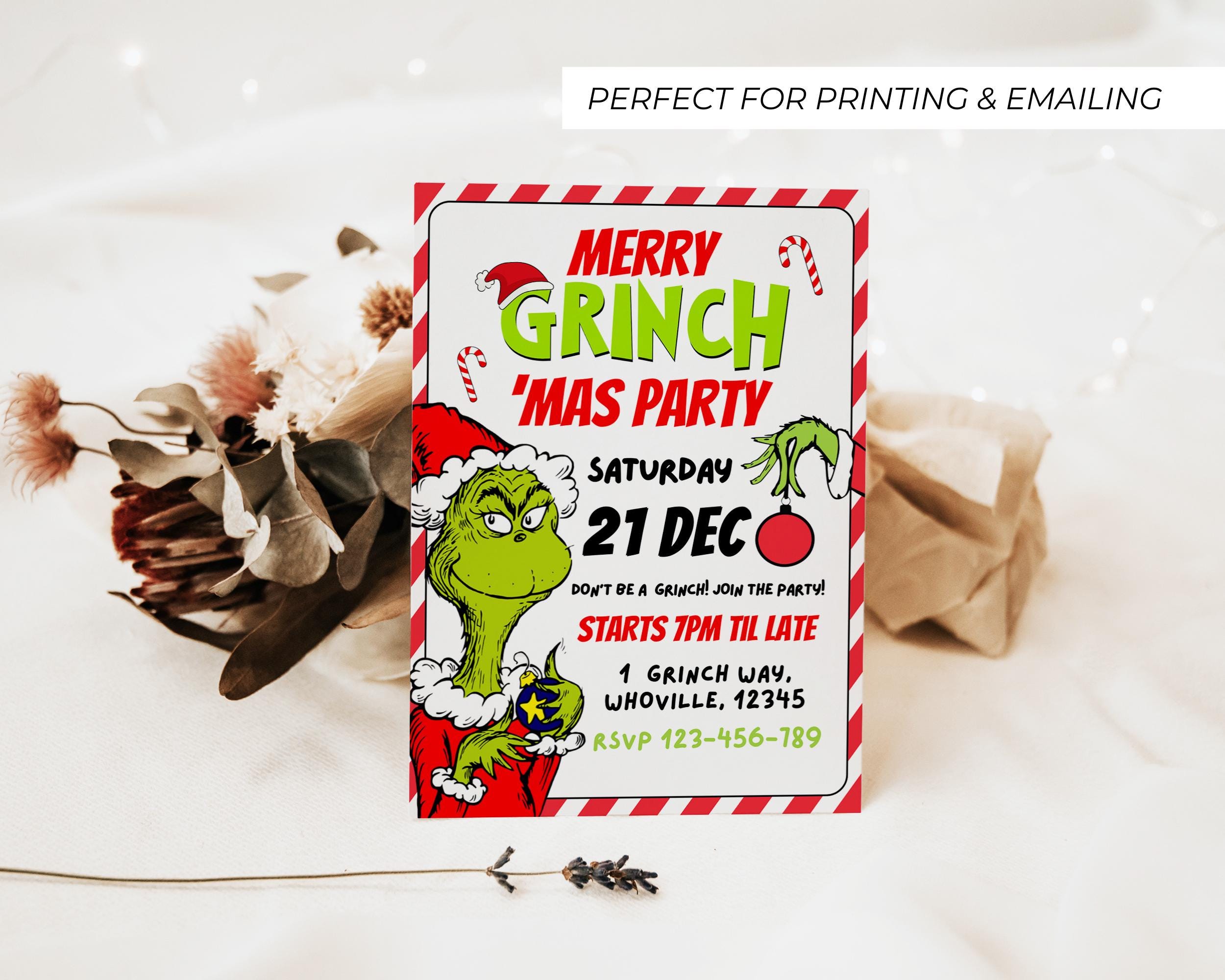 Grinch Invitation Template, Christmas Party, Grinchmess, Don't Be a ...