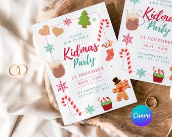 Modello di invito per festa di Natale per bambini, festa in maschera per Natale, Natale per bambini, Natale per bambini, Canva, dolce Natale, carino Natale #19