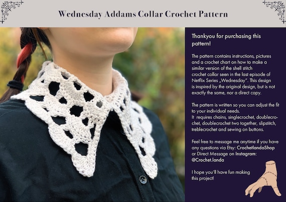 c*o様 UND CROCHET KNIT COLLAR Collar „wednesday Addams“ Crochet Pattern PDF Made to