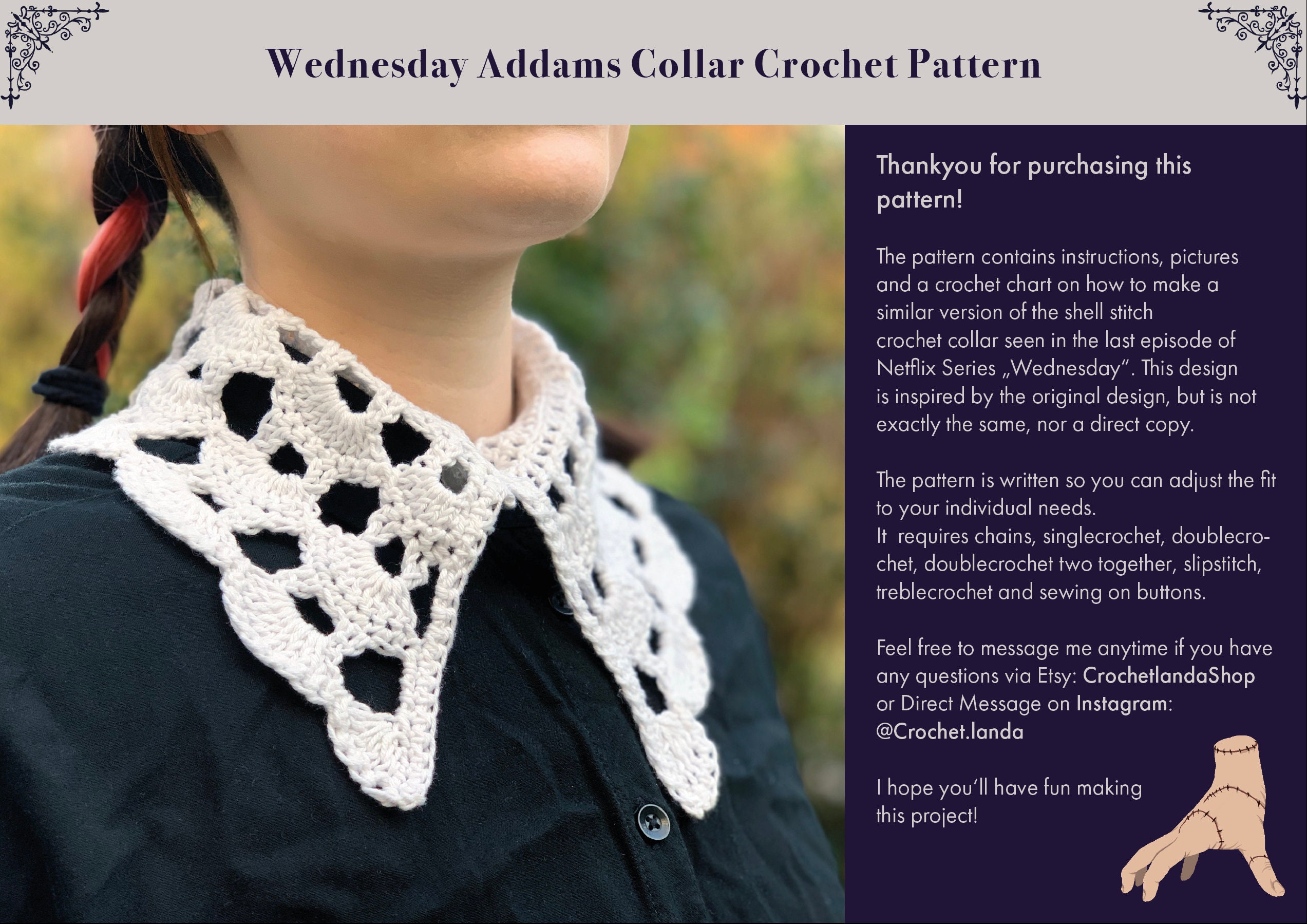 Collar „wednesday Addams“ Crochet Pattern PDF Made to
