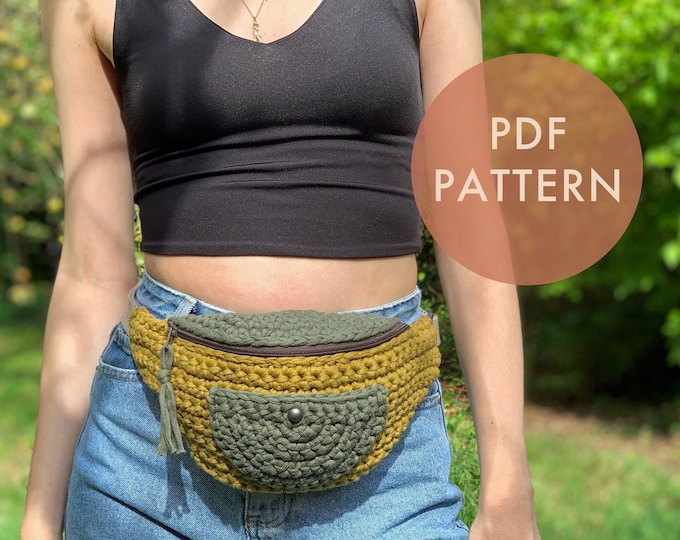 Green Crochet Fanny Pack, 70s Granny Square Crochet Waist Bag, Festival
