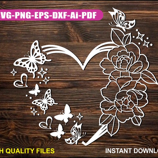 Butterfly Heart SVG heart bundle svg Heart and Butterflies Butterfly svg Heart svg Love svg Valentine SVG Cut files for Cricut eps dxf pdf
