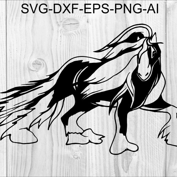 Horse SVG #2 Gypsy Vanner Horse Horse Cut Files For Silhouette Files for Cricut horse Vector Svg, Dxf, Png, Eps, Ai Design