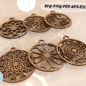 Mandala Earring SVG, Earrings Template, Earring Cut File svg, Pendant, Laser cut, Glowforge Earring Files, Glowforge Earring, Laser Earring