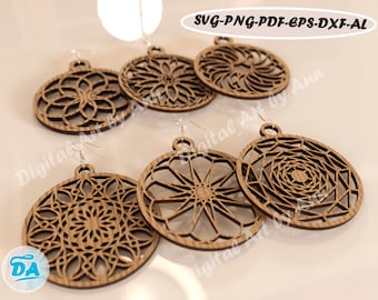 Mandala Earring SVG, Earrings Template, Earring Cut File svg, Pendant, Laser cut, Glowforge Earring Files, Glowforge Earring, Laser Earring