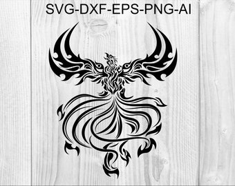 Phoenix SVG #1 Phoenix Clipart, Phoenix Cut Files For Silhouette, Files for Cricut, Phoenix Vector, Svg, Dxf, Png, Eps, Ai Design