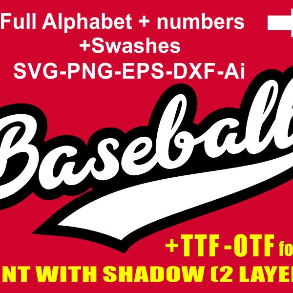 Honkbal Font SVG, ttf, otf Baseball Alphabet, Baseball Letters svg lettertype met swashes Fonts voor cricut, Silhouette - svg eps dxf png Ai