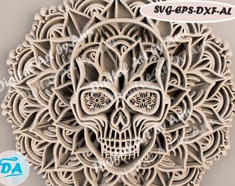 Layered Skull Mandala SVG, Skull Mandala For Cutting, Laser Cut Multilayer Mandala, Shadow Box Mandala for Cricut, Shadow Box Pattern